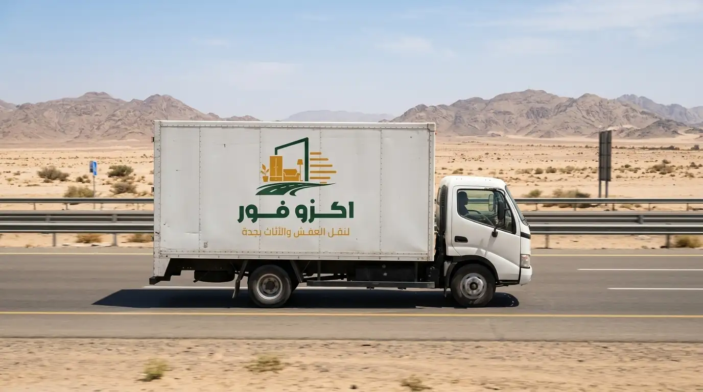 دينا نقل عفش بين المدن تابعة لشركة اكزو فور تسير على الطريق السريع خارج جدة